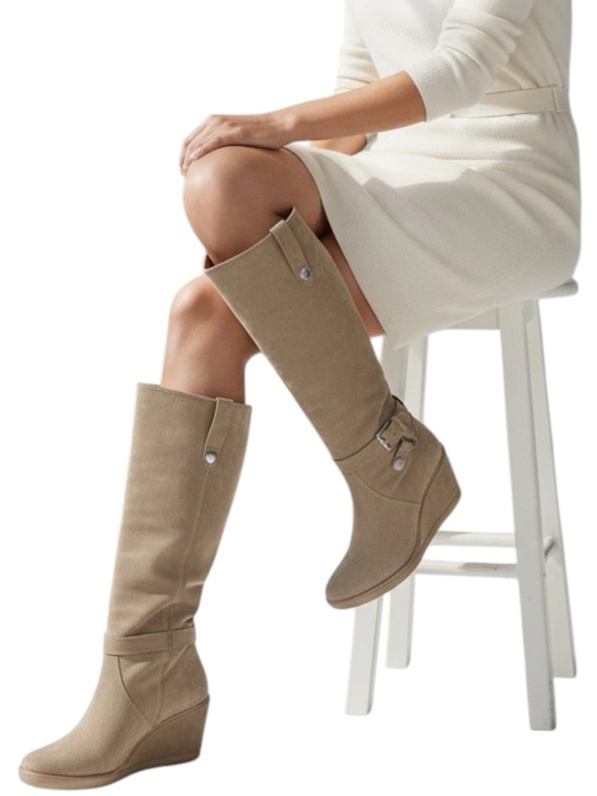 Coach Shoes - COACH Candid Suede Knee-High Wedge Boots in Clay (Tan) Size 8